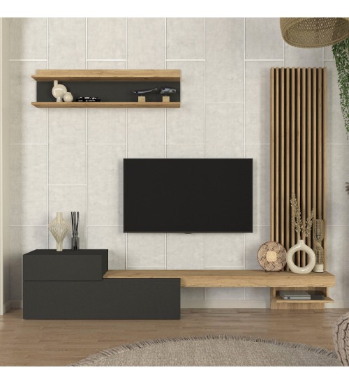 Σύνθεση τηλεόρασης χρώμα ανθρακί - sepet oak 240x36,8x200εκ.