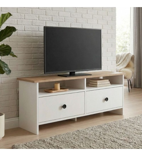 Έπιπλο τηλεόρασης χρώμα λευκό - sapphire oak 120x29,6x46,8εκ.