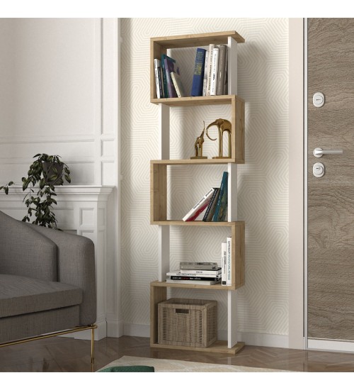 Βιβλιοθήκη χρώμα sapphire oak - λευκό 45x19,6x158,8εκ.