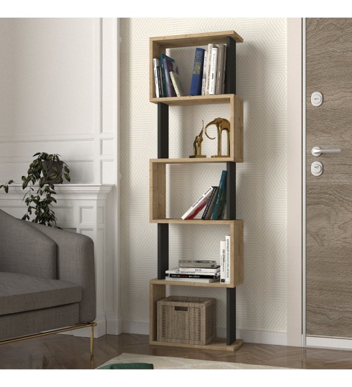 Βιβλιοθήκη χρώμα sapphire oak - ανθρακί 45x19,6x158,8εκ.