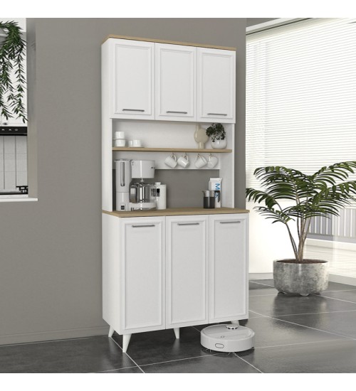 Έπιπλο κουζίνας Potter χρώμα λευκό - rota oak 90x40x196,1εκ.