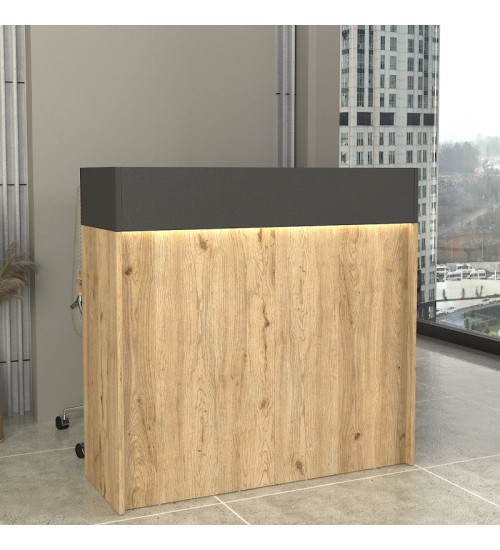 Γραφείο υποδοχής - reception με LED χρώμα sepet oak - ανθρακί 113,6x42x110εκ.