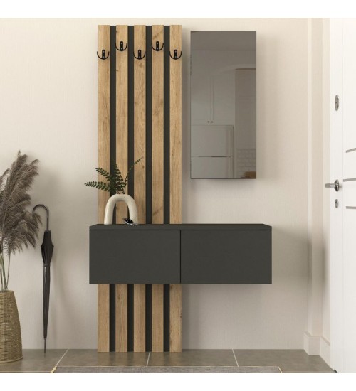 Έπιπλο εισόδου χρώμα ανθρακί - sepet oak 100x35x196,7εκ.