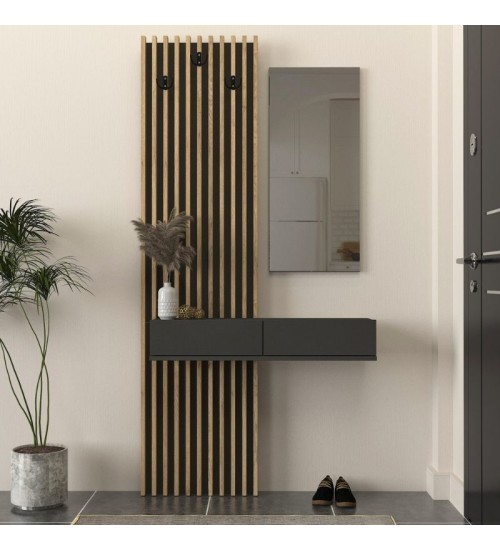 Έπιπλο εισόδου χρώμα ανθρακί - sepet oak 96,6x26,8x195,5εκ.