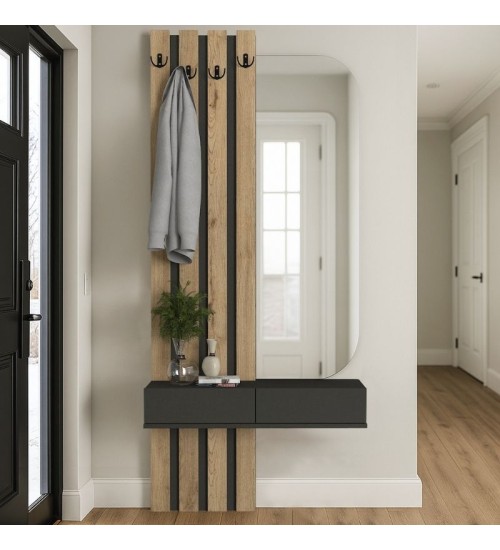 Έπιπλο εισόδου χρώμα ανθρακί - sepet oak 90x27x205,6εκ.
