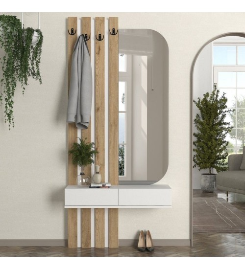 Έπιπλο εισόδου χρώμα λευκό - sepet oak 90x27x205,6εκ.