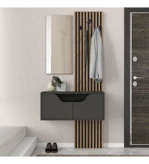 Έπιπλο εισόδου χρώμα ανθρακί - sepet oak 90x35x204,2εκ.