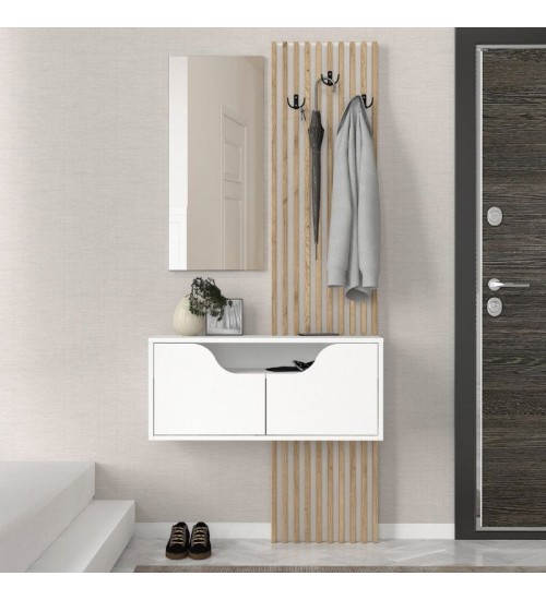 Έπιπλο εισόδου χρώμα λευκό - sepet oak 90x35x204,2εκ.