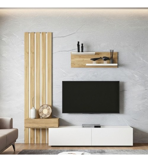 Σύνθεση τηλεόρασης χρώμα λευκό - sepet oak 183x31,3x196,9εκ.