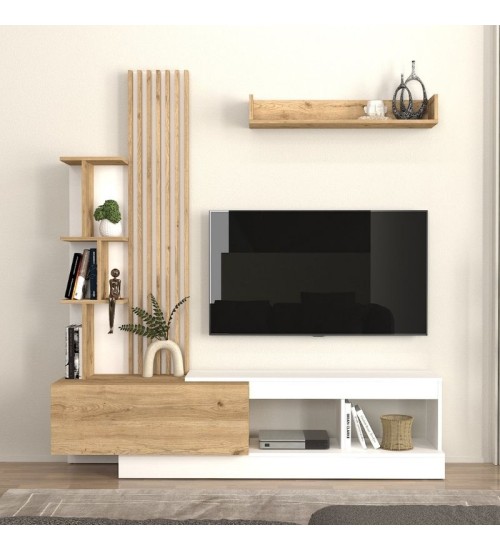 Σύνθεση τηλεόρασης χρώμα λευκό - sepet oak 180x40x193,8εκ.