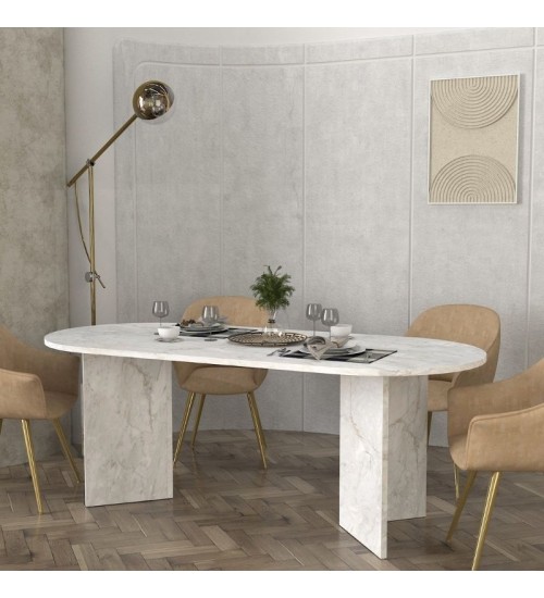 Τραπέζι χρώμα λευκό εφέ μαρμάρου 200x90x74εκ.