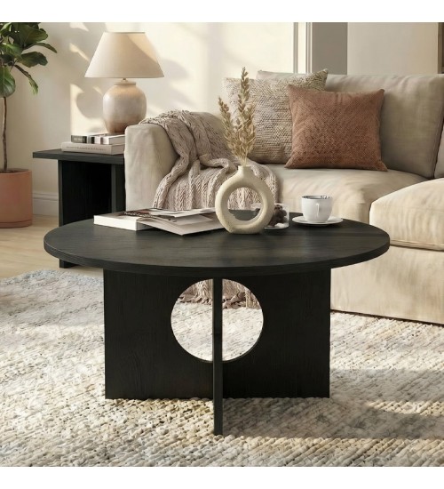 Τραπεζάκι σαλονιού χρώμα sencron black Ø75x36,8εκ.
