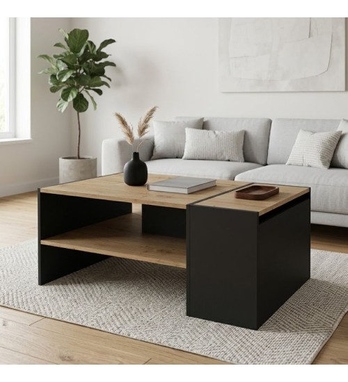 Τραπεζάκι σαλονιού χρώμα sapphire oak - ανθρακί 110x60x45εκ.
