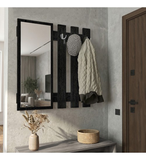Κρεμάστρα τοίχου με καθρέπτη χρώμα sencron black 90x4x90εκ.