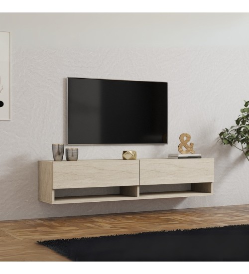 Έπιπλο τηλεόρασης επιτοίχιο χρώμα travertine 140x29,6x30εκ.