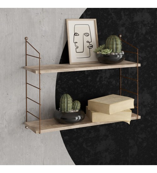 Ραφιέρα τοίχου χρώμα sacramento oak - καφέ μέταλλο 72x20x58εκ.