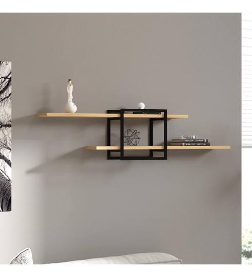 Ραφιέρα τοίχου χρώμα sapphire oak - μαύρο 120x18x30εκ.