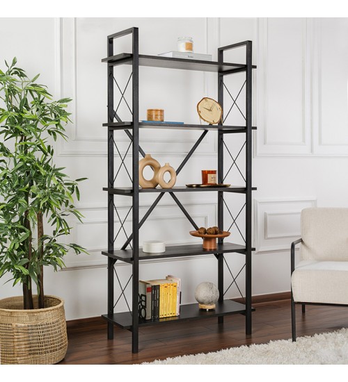Βιβλιοθήκη χρώμα black wood 90x33,5x180εκ.