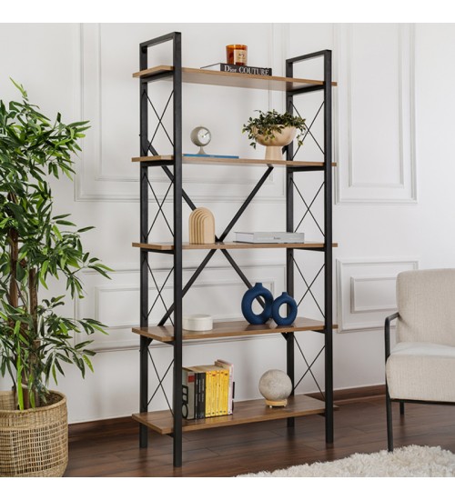 Βιβλιοθήκη χρώμα καρυδί - μαύρο 90x33,5x180εκ.