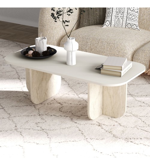 Τραπεζάκι σαλονιού χρώμα sandstone - travertine 120x60x41,4εκ.