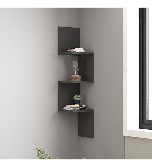 Ραφιέρα τοίχου γωνιακή χρώμα ανθρακί 25x25x105,4εκ.