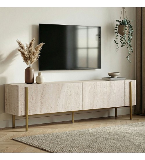 Έπιπλο τηλεόρασης χρώμα travertine - χρυσό 180x30x45,5εκ.