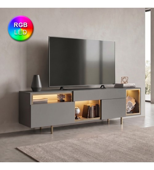 Έπιπλο τηλεόρασης με Led Rgb χρώμα ανθρακί - χρυσό 180x32x55εκ.