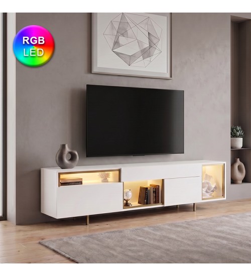 Έπιπλο τηλεόρασης με Led Rgb χρώμα λευκό - χρυσό 180x32x55εκ.