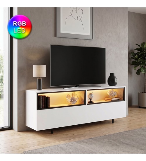 Έπιπλο τηλεόρασης με Led Rgb χρώμα λευκό 180x32x67εκ.