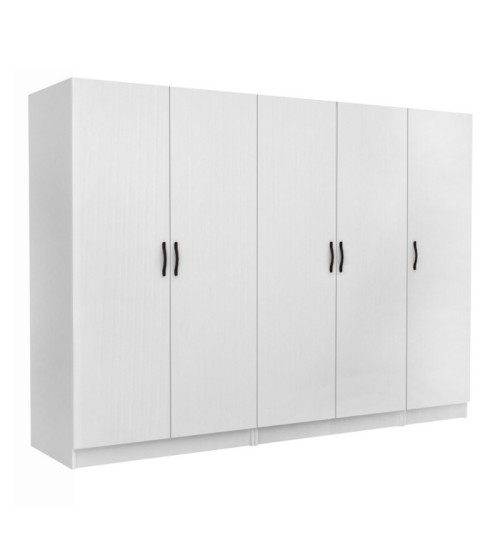 Ντουλάπα ρούχων πεντάφυλλη χρώμα λευκό 250x60x181εκ.