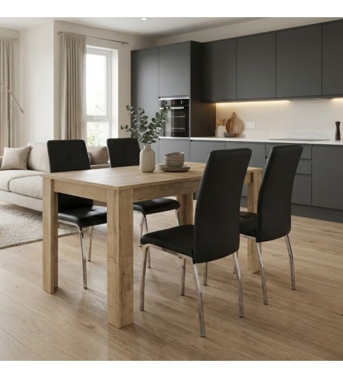 Σετ τραπεζαρία 5τμχ Darlen - χρώμα sapphire oak - μαύρο 125x72x74εκ.