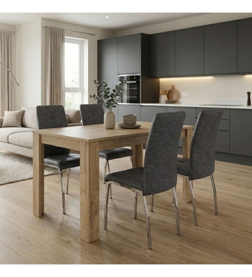 Σετ τραπεζαρία 5τμχ Darlen - χρώμα sapphire oak - γκρι 125x72x74εκ.