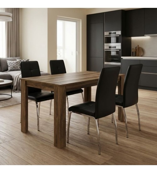 Σετ τραπεζαρία 5τμχ Darlen - χρώμα καρυδί - μαύρο 125x72x74εκ.