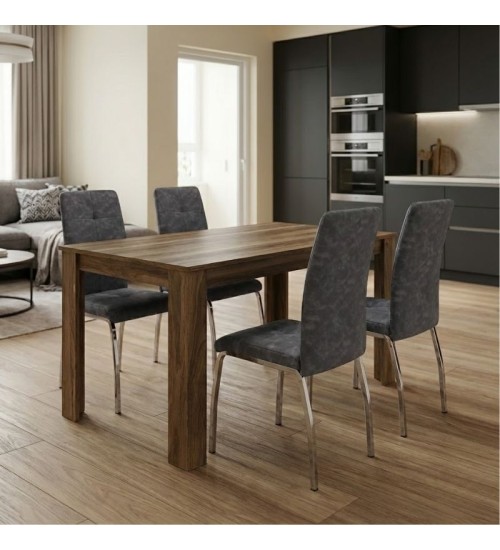 Σετ τραπεζαρία 5τμχ Darlen - χρώμα καρυδί - γκρι 125x72x74εκ.