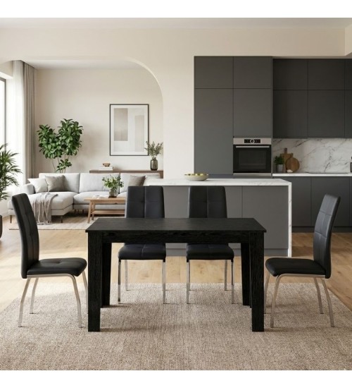 Σετ τραπεζαρία 5τμχ Darlen - χρώμα sencron black - μαύρο 125x72x74εκ.
