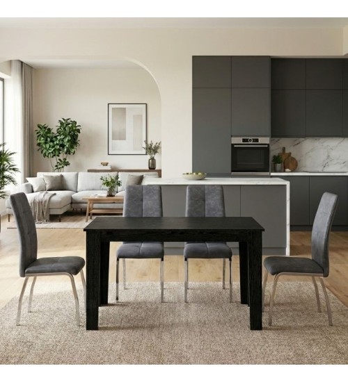 Σετ τραπεζαρία 5τμχ Darlen - χρώμα sencron black - γκρι 125x72x74εκ.