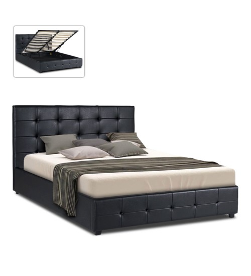 Κρεβάτι από τεχνόδερμα με αποθηκευτικό χώρο Μαύρο