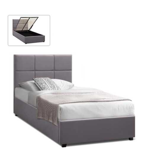 Κρεβάτι βελούδινο με αποθηκευτικό χώρο χρώμα γκρι 100x200εκ.