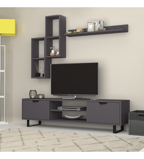 Σύνθεση τηλεόρασης χρώμα Γκρι 160x35x40εκ.