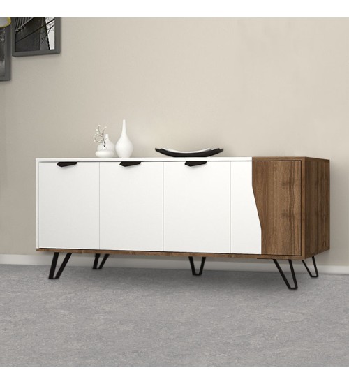 Μπουφές μελαμίνης χρώμα λευκό-καρυδί 160x45x78εκ.