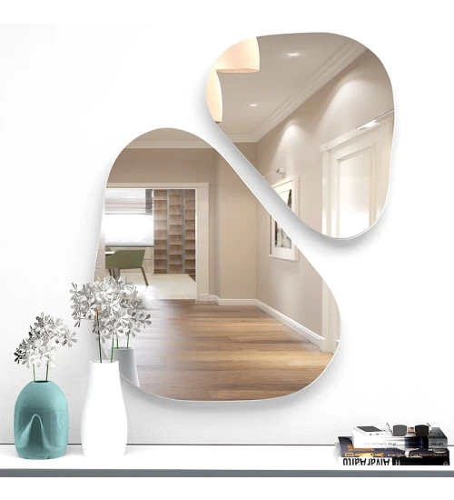 Σετ καθρεφτών τοίχου 2 τμχ. χρώμα λευκό 65x58x2,2εκ.