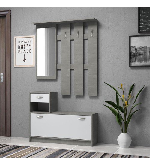 Έπιπλο εισόδου χρώμα Γκρι και Λευκό 100x30x180εκ.