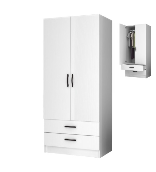 Ντουλάπα ρούχων δίφυλλη χρώμα λευκό 80x51,8x181εκ.