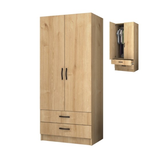 Ντουλάπα ρούχων δίφυλλη χρώμα φυσικό οξιάς 80x51,8x181εκ.