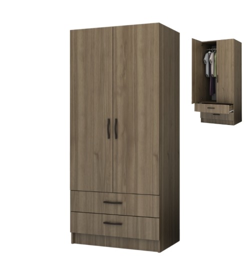 Ντουλάπα ρούχων δίφυλλη χρώμα καρυδί 80x51,8x181εκ.