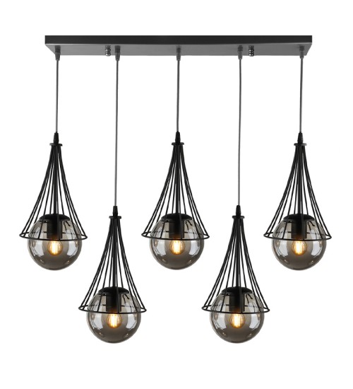 Φωτιστικό οροφής Ε27 μεταλλικό πεντάφωτο χρώμα μαύρο 80x10x90εκ.