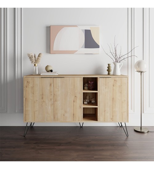 Μπουφές μελαμίνης χρώμα φυσικό οξιάς 142x35,6x83εκ.