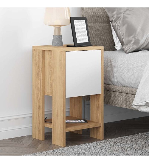 Κομοδίνο χρώμα Ζαφειρί Βελανιδιά-Λευκό 30x30x55εκ.