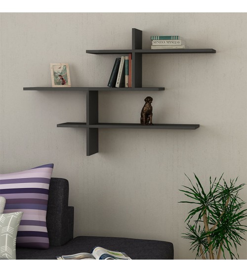 Ραφιέρα τοίχου μελαμίνης χρώμα ανθρακί 123x22x80εκ.