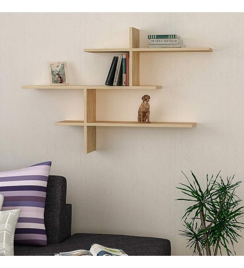 Ραφιέρα τοίχου μελαμίνης χρώμα φυσικό οξιάς 123x22x80εκ.